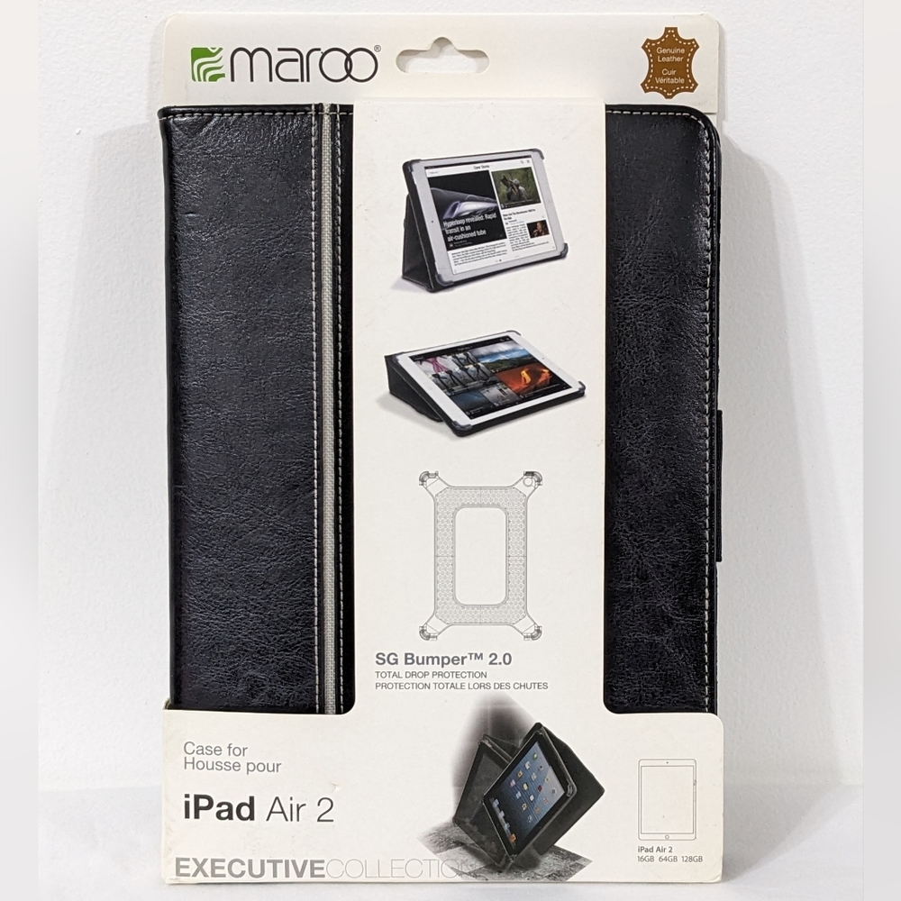 NWT Maroo Executive Collection Black Genuine Leather Case For iPad Air 2